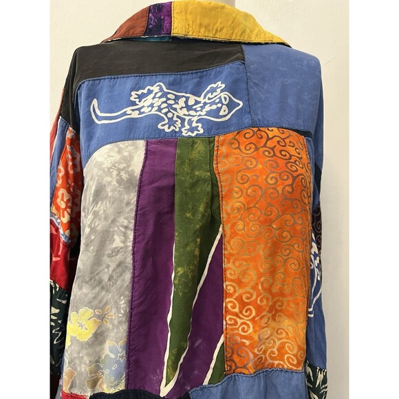 We Be Bop 2XL Funky Oversize Patchwork Swirl Groovy Animal Print Flora 90s Shirt - Picture 4 of 10